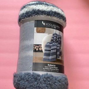 Koolaburra by UGG Roberta 50" x 70" Stripe Steeple Blue Sherpa Throw Blanket New